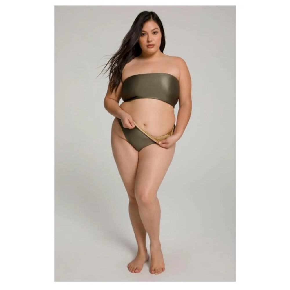 Good American Good Waist Reversible Cheeky Bikini Bottom Sage Size 7 US 4XL